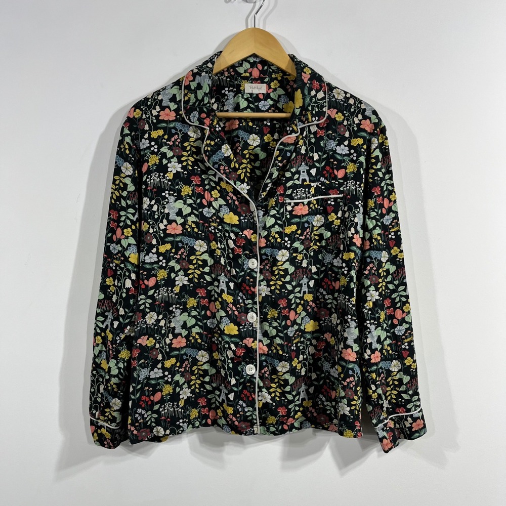 BedHead Pajamas Women Small Floral Organic Cotton Button Down Sleep Shirt Retro